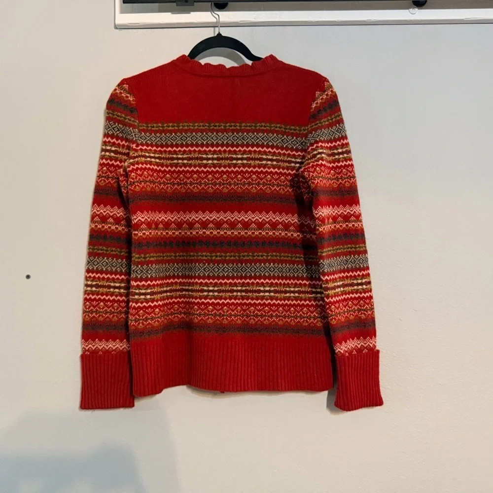 Eddie Bauer Button Front Lambs Wool Cardigan Sweater Size Small Red Fair Isle